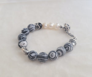 Armband, Sterling-Silber mit Onyx und Perlen