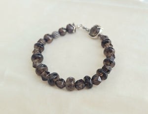 Armband, Sterling-Silber mit Rauchquartz & dunklen Perlen