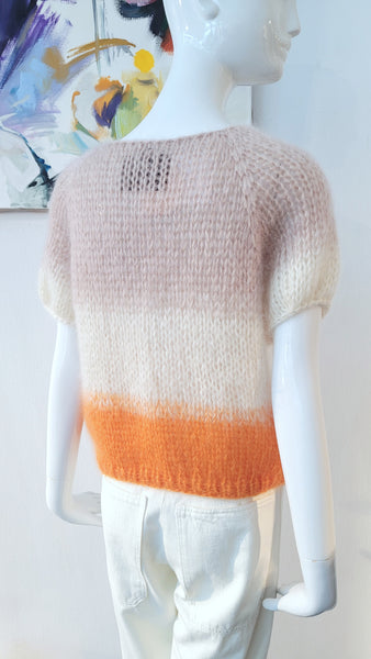 Handgestrickter Pullover mit Kurzarm & Farbverlauf (orange)