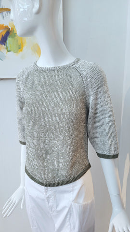 Sommerpulli mit 3/4 Arm, meliert (weiss/grün)