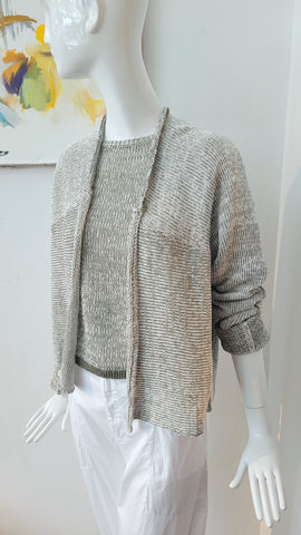 Sommerstrickjacke meliert (weiss/grün)