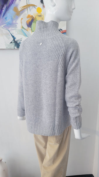 Pulli mit Stehkragen & Details (grau)