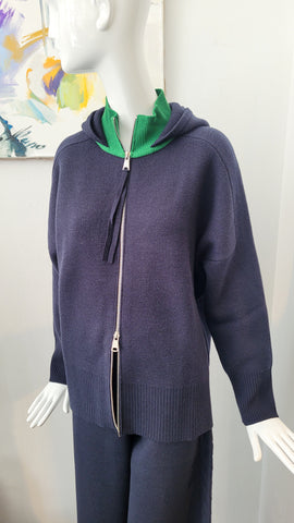 Kapuzenstrickjacke mit Zipper (dunkelblau)