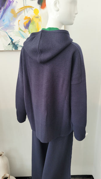 Kapuzenstrickjacke mit Zipper (dunkelblau)