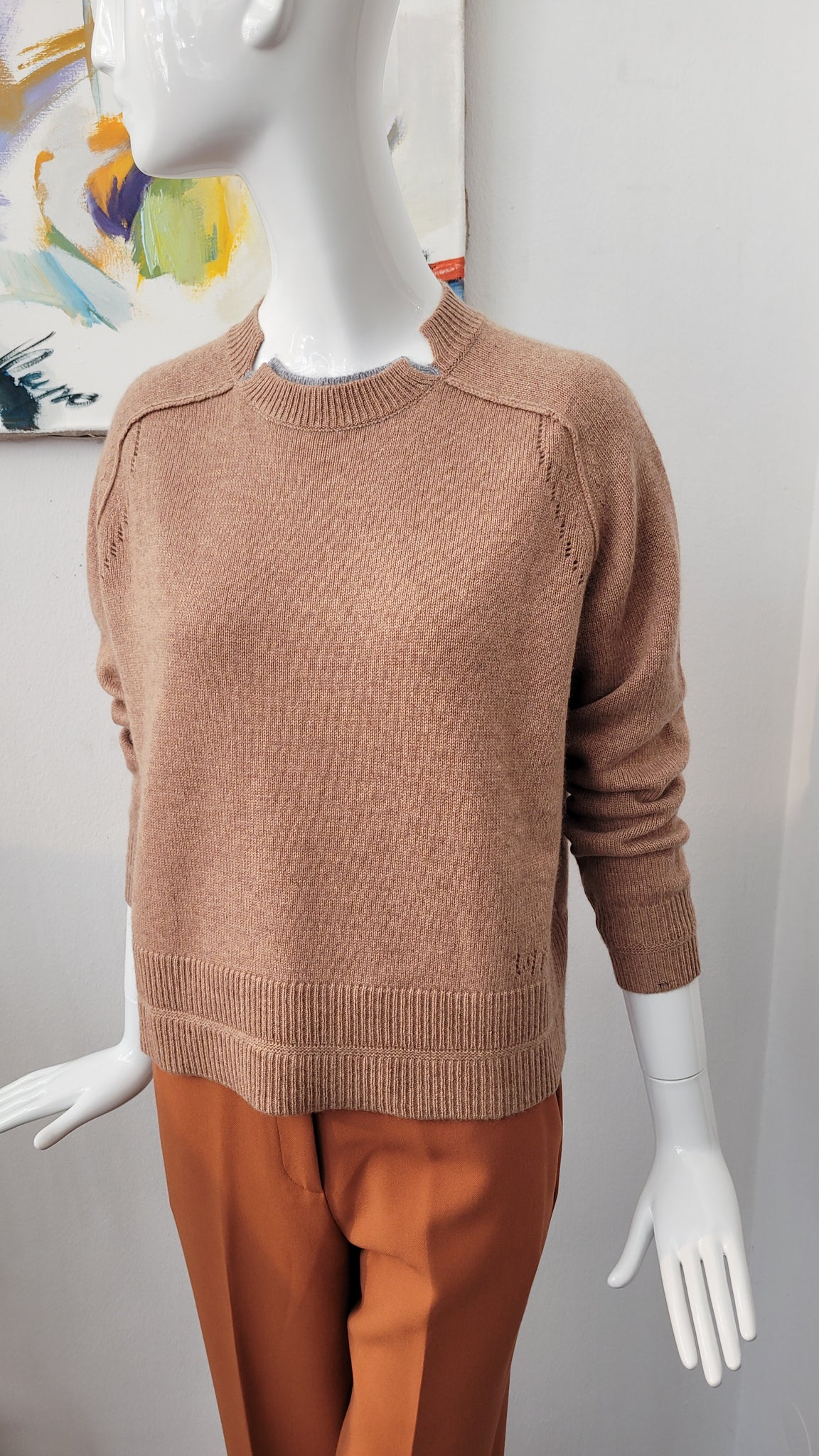 Pulli mit Kaschmir (Nugat),  farb. Details am Ausschnitt