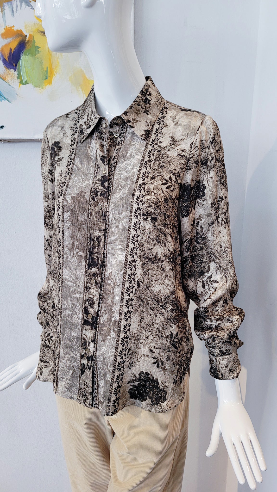 Bluse in Print Toile de Jouy-Art (d. khaki)