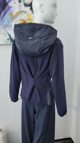 Strickjacke mit abkn. Kapuze (dunkelblau)