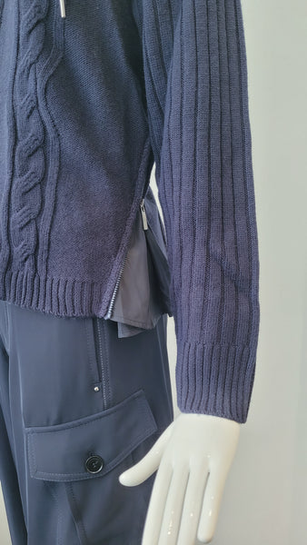 Strickjacke mit abkn. Kapuze (dunkelblau)