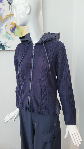 Strickjacke mit abkn. Kapuze (dunkelblau)
