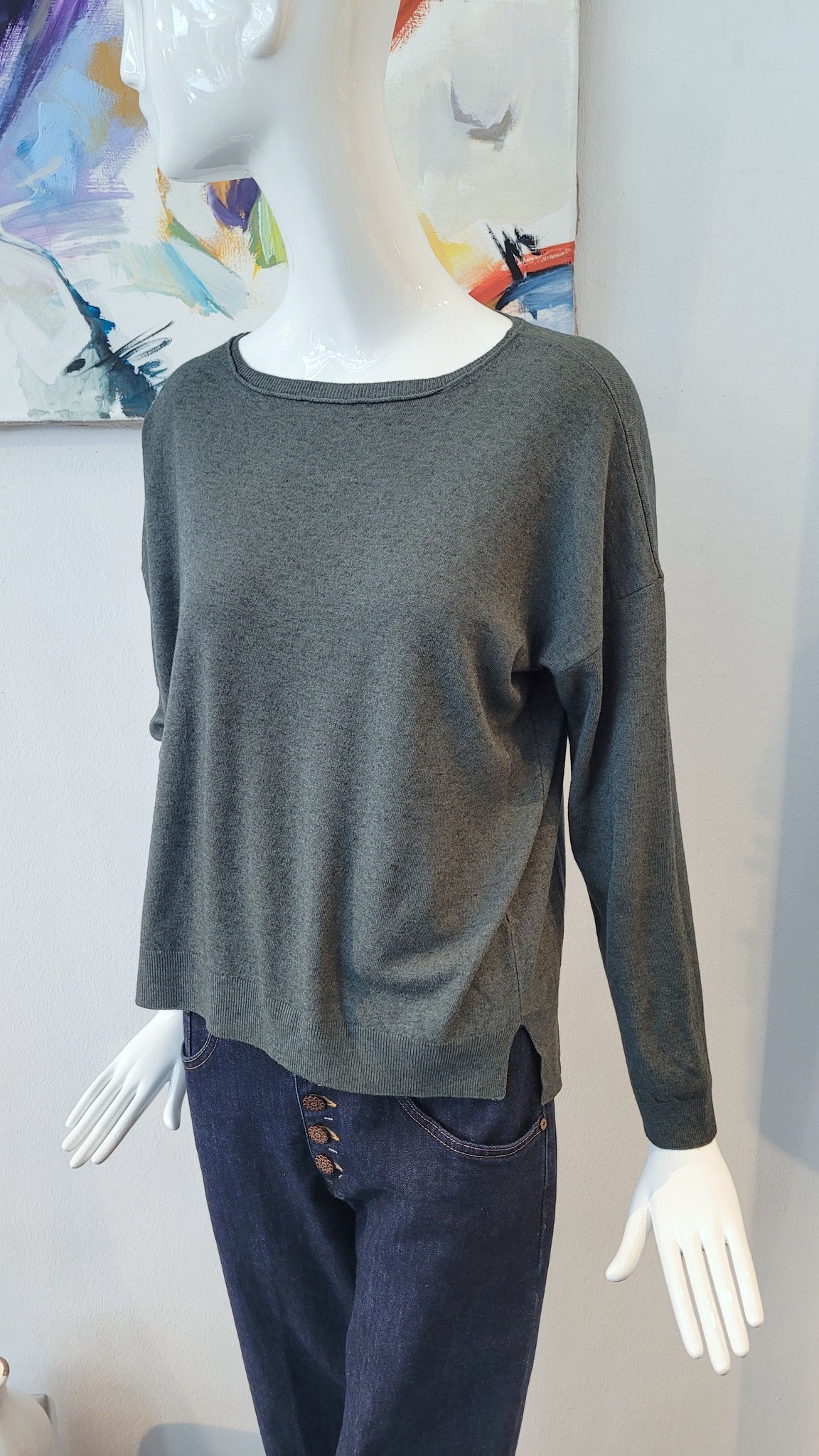 Pulli dünn, kastig (grün melliert)