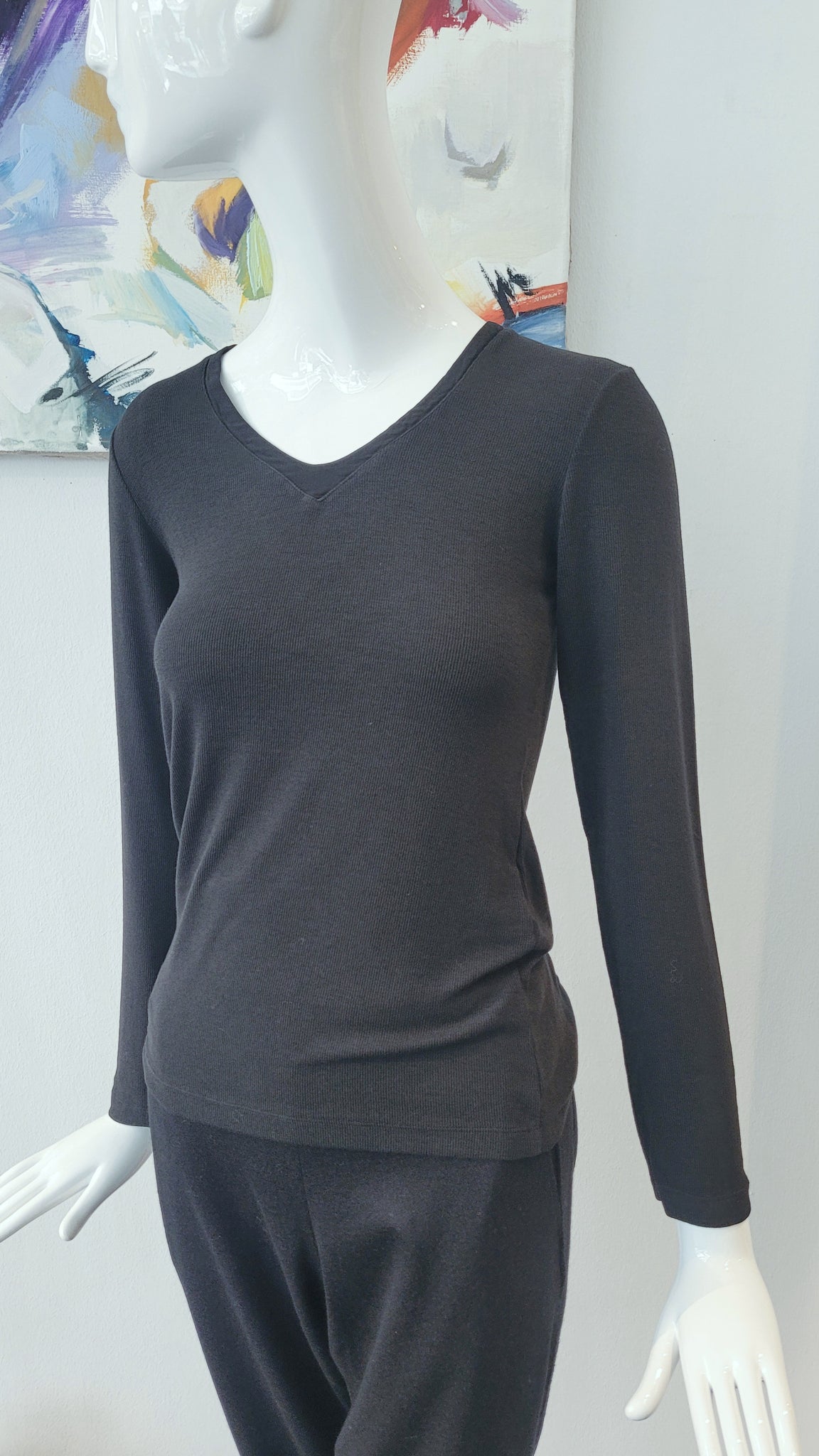 Rippenshirt mit Kaschmir (schwarz)