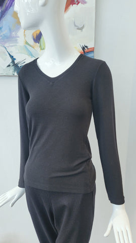 Rippenshirt mit Kaschmir (schwarz)