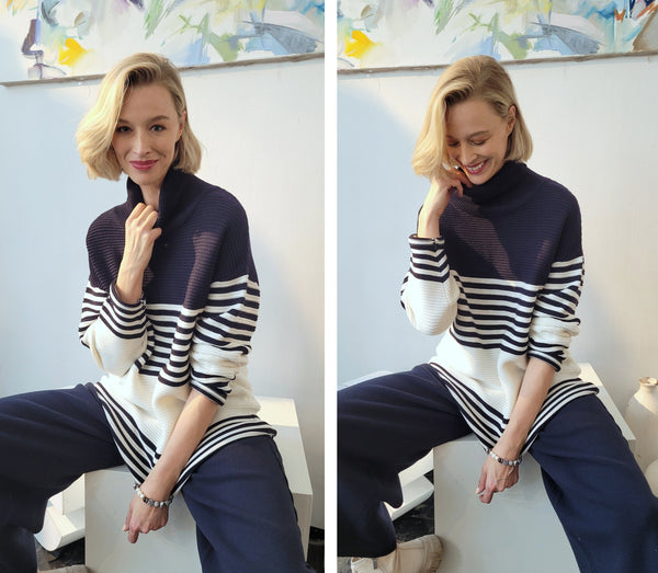 Pulli lang overs. (dunkelblau gestreift)