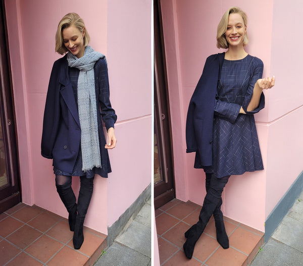 Schal mit Glencheck und Lurex (blau)