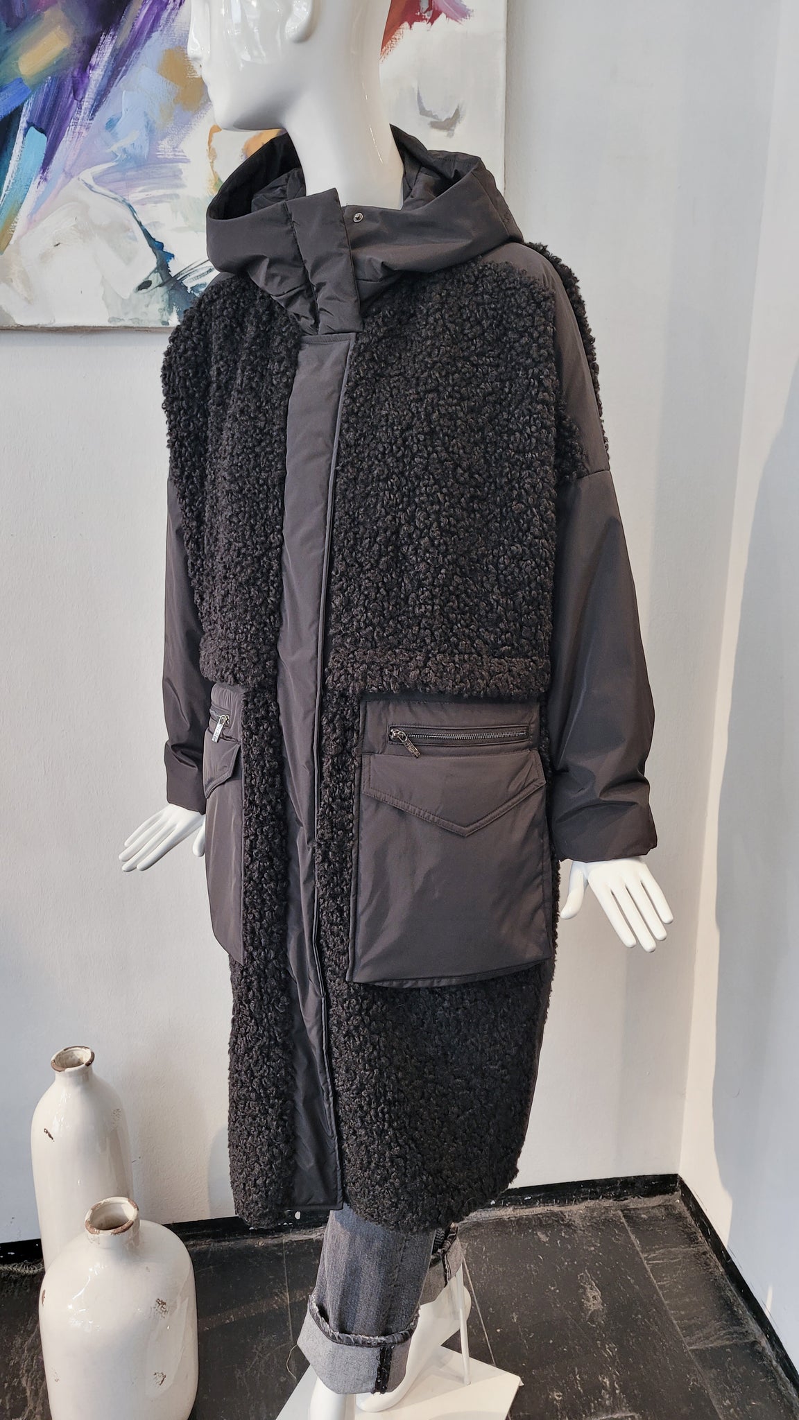 Parka Patchwork overs. (schw.)