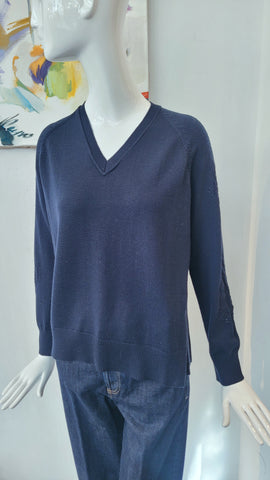 Pulli mit Ajour auf Ärmel (blau)