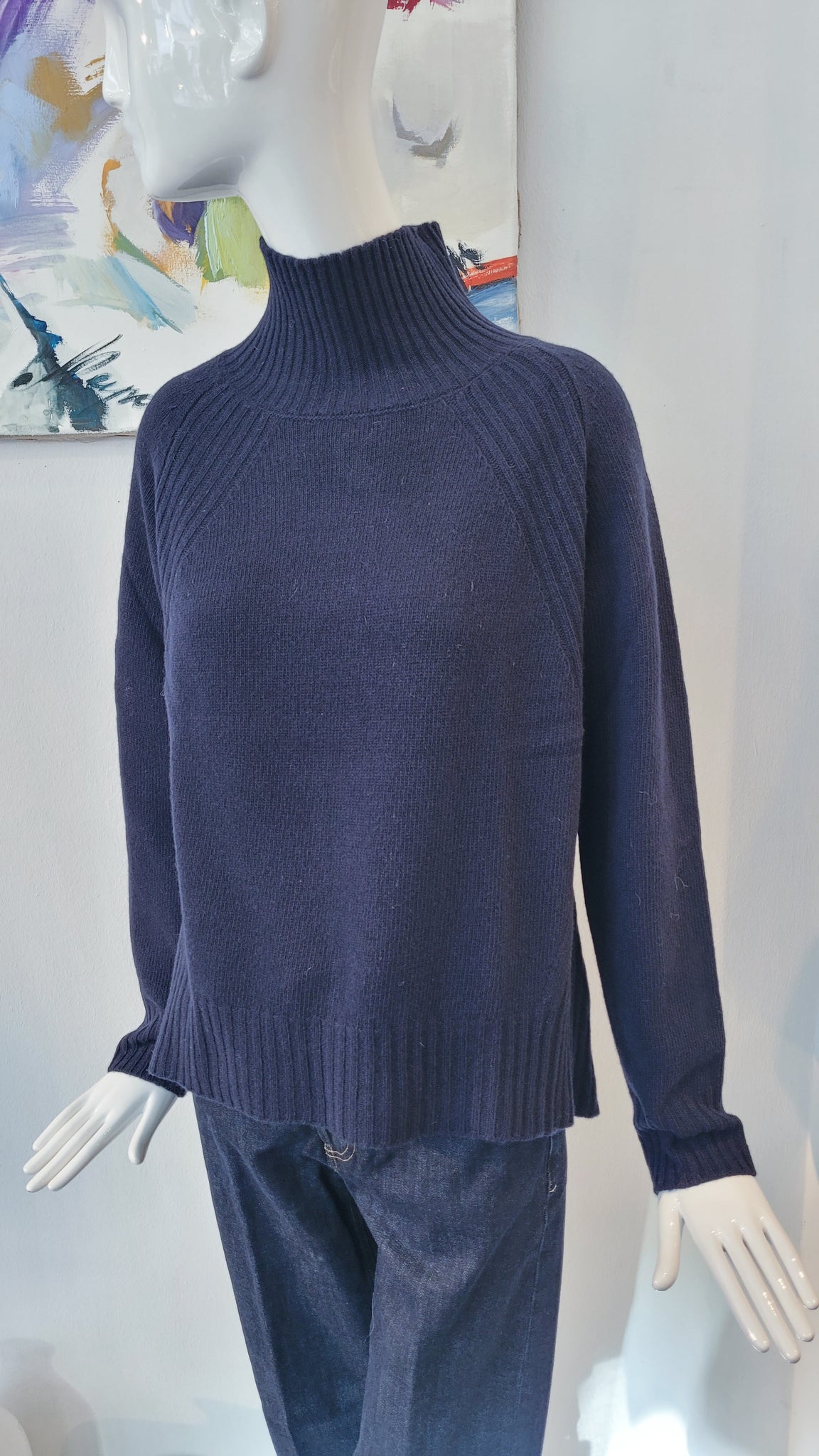 Pulli mit Stehkragen & Details (blau)