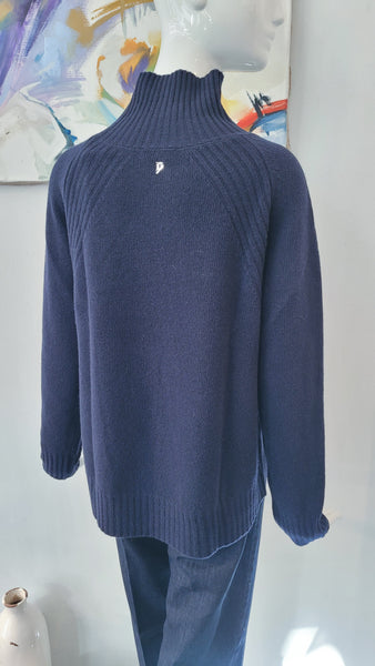 Pulli mit Stehkragen & Details (blau)