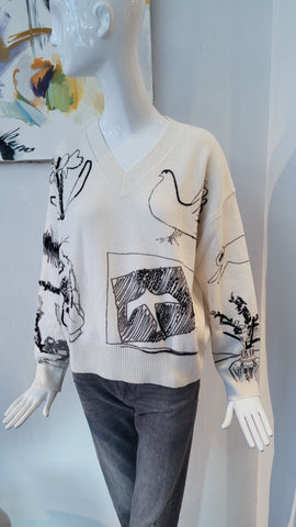 Pulli mit Print u. Stickerei