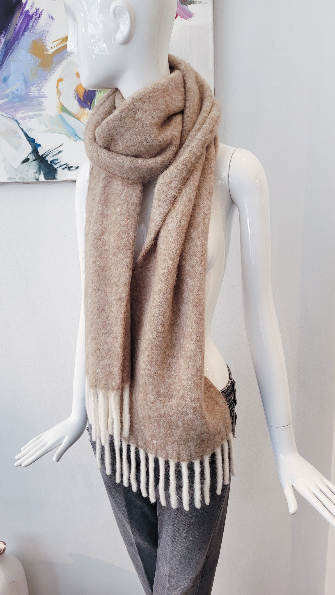 Schal kuschelig melliert m. Fransen  (beige)