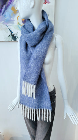 Schal kuschelig melliert m. Fransen (blau)