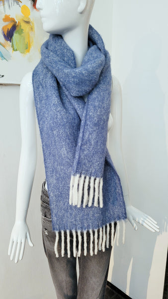 Schal kuschelig melliert m. Fransen (blau)(-30%)