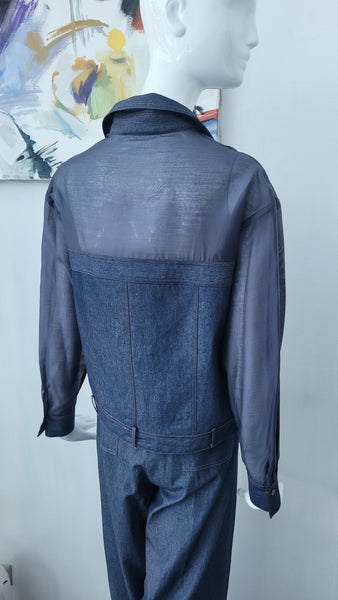 Jeansbluse teils transparent, leicht