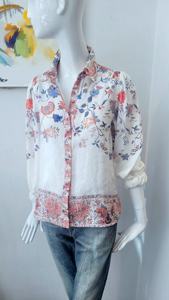 Leinenbluse mit platziertem Print