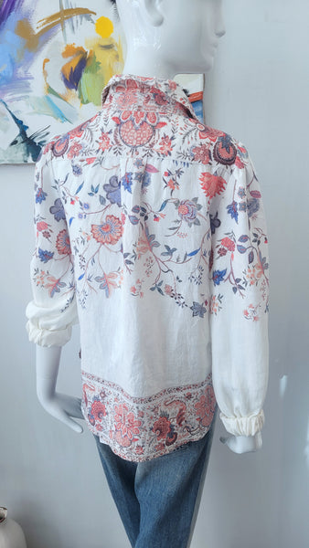 Leinenbluse mit platziertem Print