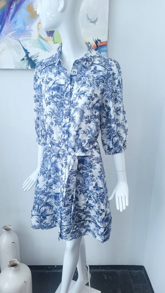 Leinenkleid mit Unterkleid (weiß/marine)