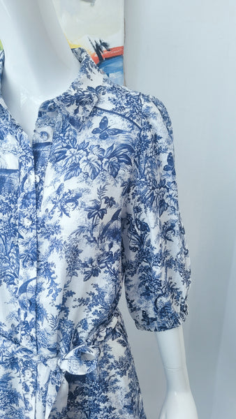 Leinenkleid mit Unterkleid (weiß/marine)