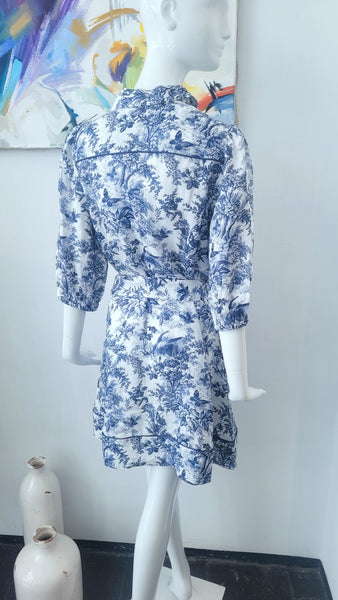 Leinenkleid mit Unterkleid (weiß/marine)