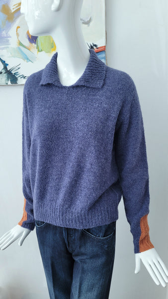 Pulli mit Kragen und Details (blau meliert)
