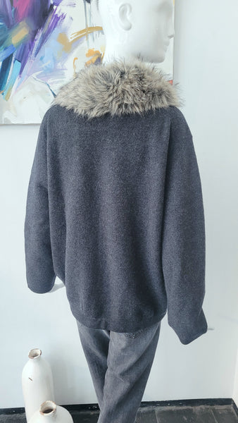 Cardigan mit abkn. Kunstpelz (antra)