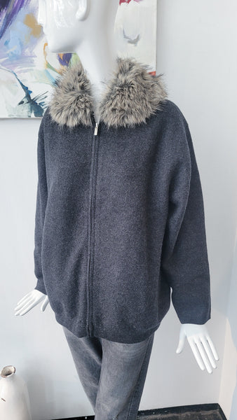 Cardigan mit abkn. Kunstpelz (antra)