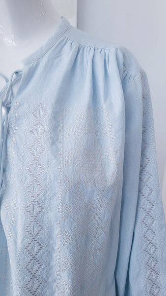 Bluse mit Stickerei overs. (h.blau)