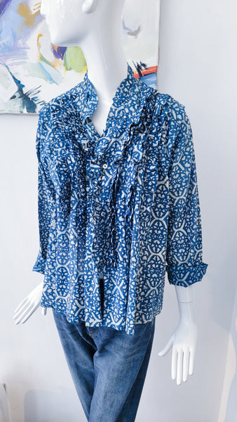Bluse mit Rüschen, tallierbar