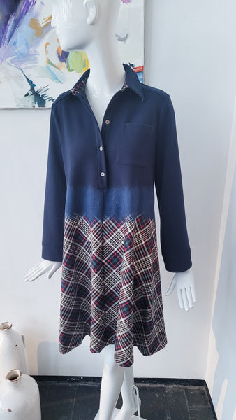 Kleid Patchw. in 3 Stoffen (blau)