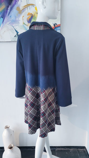 Kleid Patchw. in 3 Stoffen (blau)