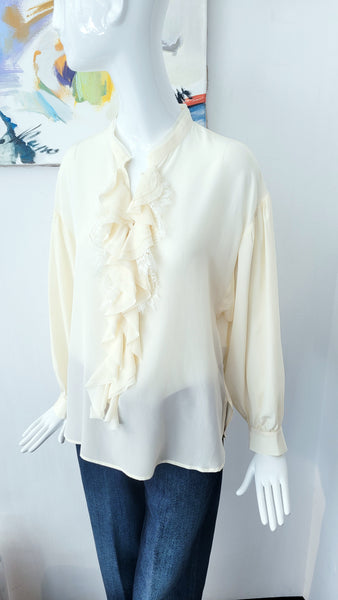 Seidenbluse mit Vollant & Spitzendetail