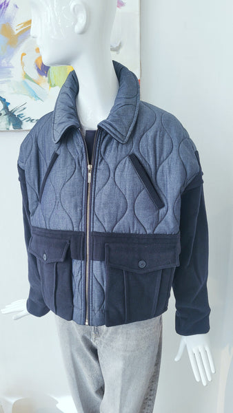 Jacke mit aufwendiger Steppung & Patchwork overs. (dunkelblau)