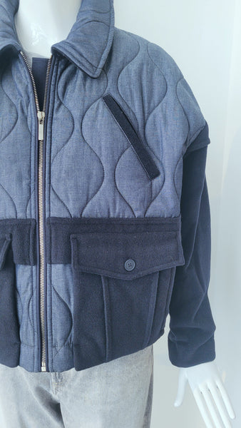 Jacke mit aufwendiger Steppung & Patchwork overs. (dunkelblau)