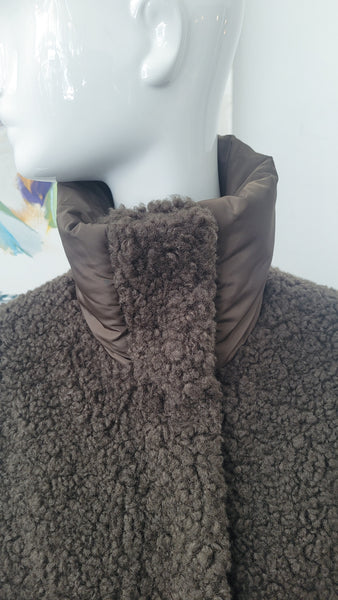 Jacke mit Teddyfell in Patchwork, overs. (tabak)