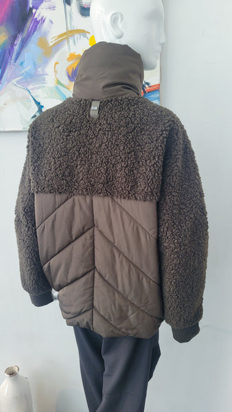 Jacke mit Teddyfell in Patchwork, overs. (tabak)