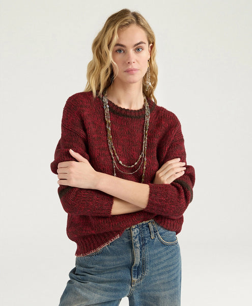 Pulli mit Details overs. (braun/rot mel.)