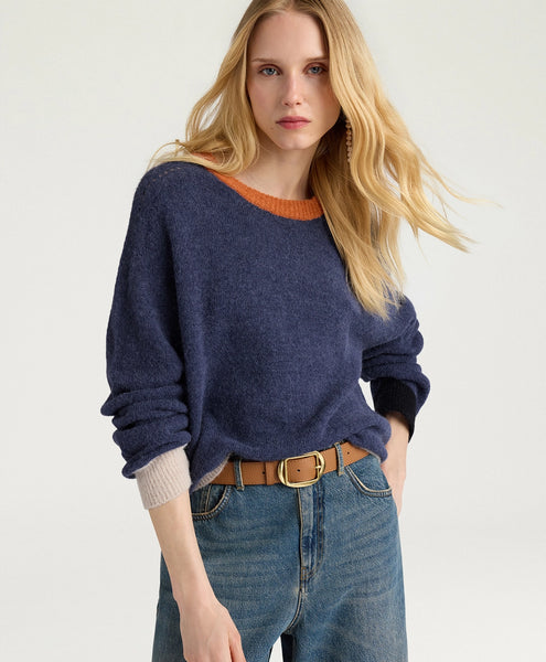 Pulli mit Details (blau meliert)