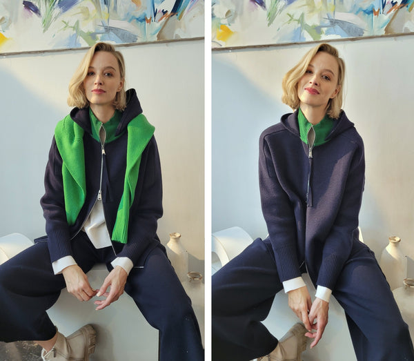 Strickhose mit seitlichem Zopf (dunkelblau)