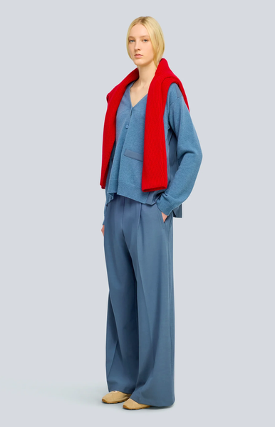 Cardigan Strick & Plisse (taubenblau)