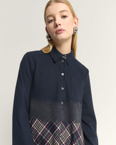Kleid Patchw. in 3 Stoffen (blau)
