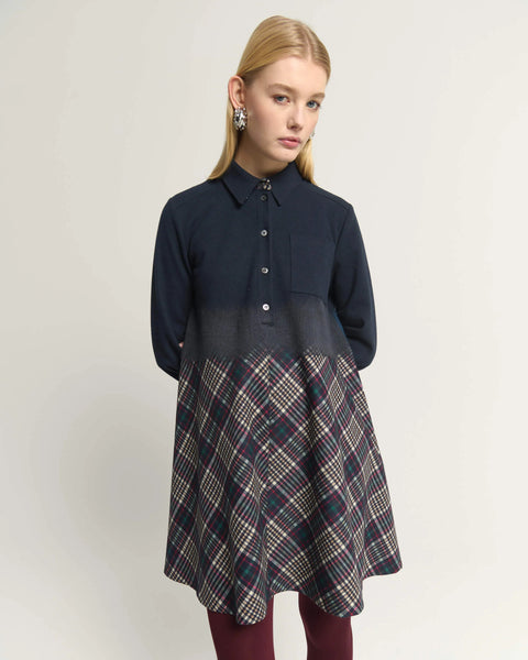 Kleid Patchw. in 3 Stoffen (blau)
